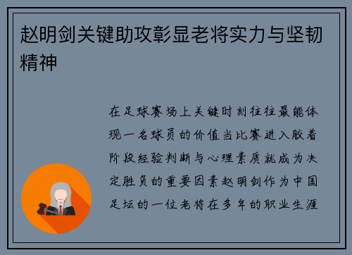 赵明剑关键助攻彰显老将实力与坚韧精神